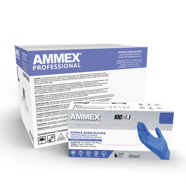 AMMEX Nitrile Exam Gloves. Blue [ACNPF]. 4 Mil Powder and Latex Free. (Case of 1,000). Buy More and Save. Live Chat for Bulk Discounts.