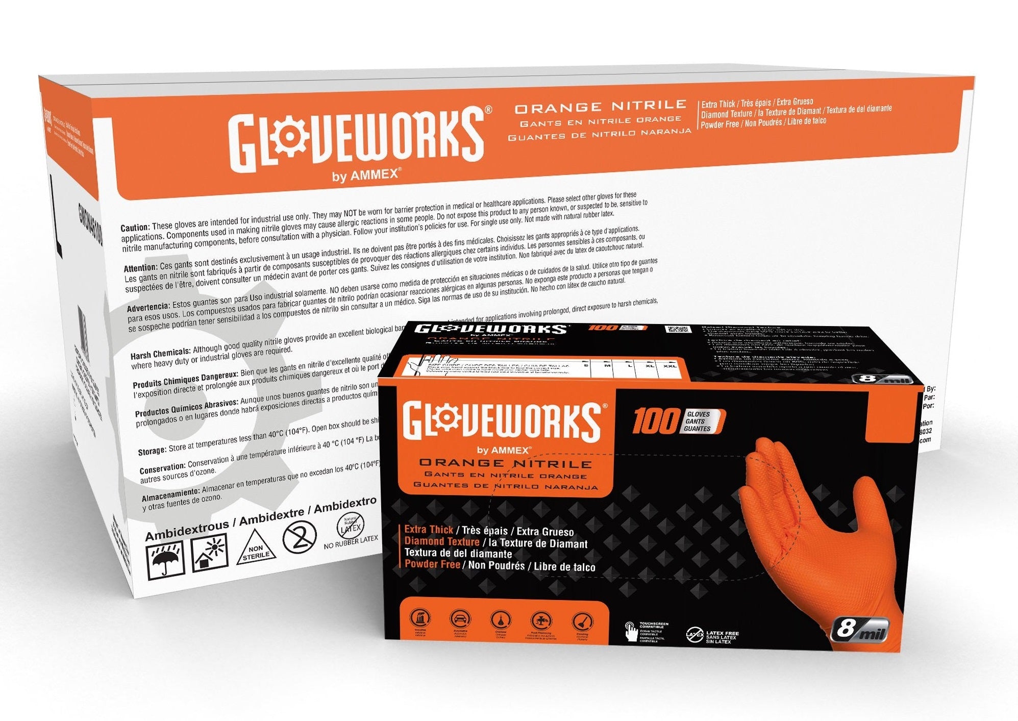 Gloveworks [GWON] Heavy Duty 8 Mil Nitrile Disposable Gloves with Rais