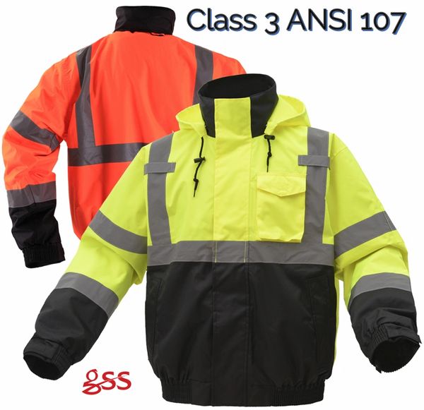 GSS Safety [8003] Class 3 3-IN-1 Waterproof Bomber with New Removable Fleece - Lime with Black Bottom.  Live Chat for Bulk Discounts.