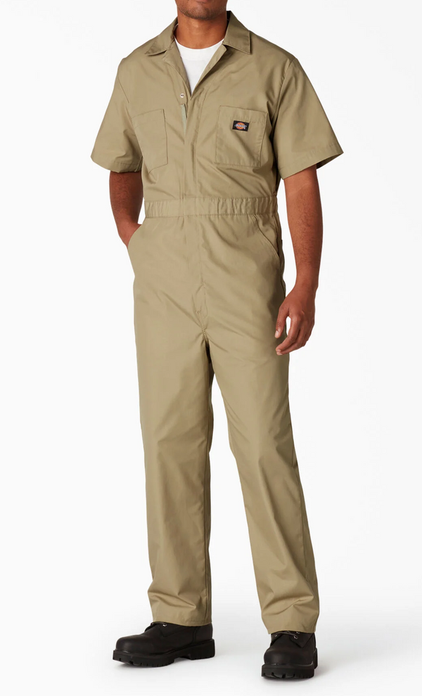 Dickies [33999] Khaki Short Sleeve Coverall. Live Chat For Bulk Discounts.