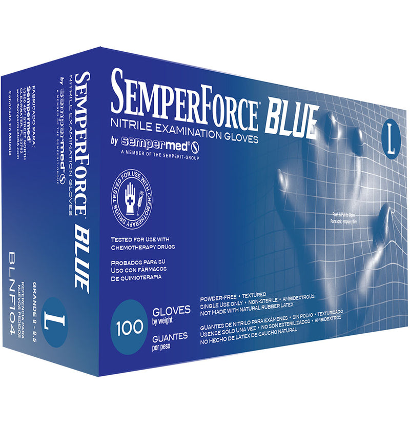 SemperForce [BLNF] Blue Nitrile 5 Mil Powder Free Exam Gloves (Case Of 1000). Free Shipping. Live Chat For Bulk Discount Codes.