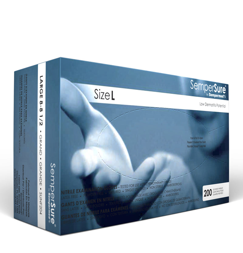 SemperSure [SUNF] Blue Nitrile 3 Mil Examination Latex Free Disposable Gloves (Case of 2000). Free Shipping. Live Chat for Bulk Discounts.