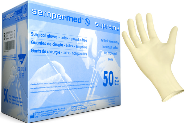 Supermed Supreme [SPFP] Latex Surgical Disposable Gloves (Case of 300 pairs). Free Shipping. Live Chat for Bulk Discounts.
