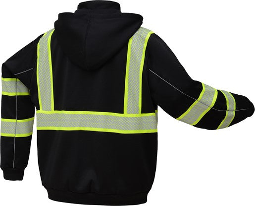 GSS Safety [7511/7513] Class 3 Hi Vis ONYX Full Zip Hooded Sweatshirt w/Segment Tape. Live Chat for Bulk Discounts.