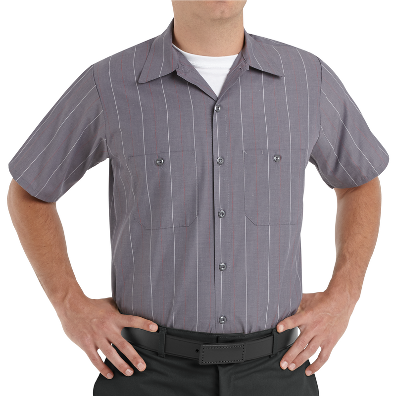Red Kap [SP24] Short Sleeve Industrial Stripe Work Shirt. Live Chat for Bulk Discounts.