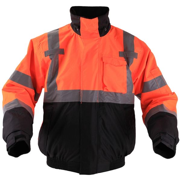 GSS Safety [8004] Class 3 3-IN-1 Waterproof Bomber with New Removable Fleece - Orange with Black Bottom.  Live Chat for Bulk Discounts.