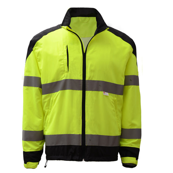 GSS Safety [7503] Premium Class 3 Zipper Windbreaker Jacket with Black Bottom-Lime. Live Chat for Bulk Discounts.