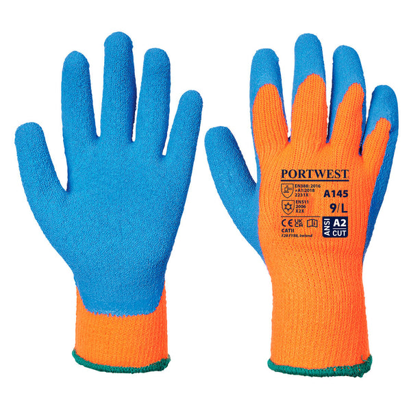 A145-Orange/Blue.  Cold Grip Glove - Latex.  Live Chat for Bulk Discounts