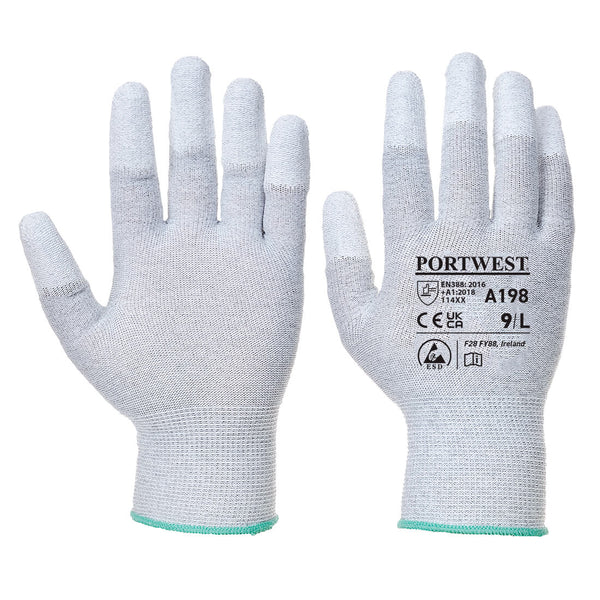 A198-Gray.  Antistatic PU Fingertip Glove.  Live Chat for Bulk Discounts