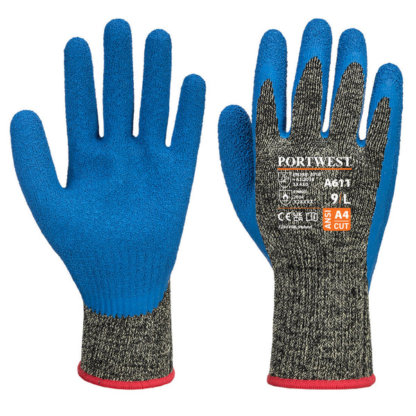 A611-Black/Blue.  Aramid HR Cut Latex Glove.  Live Chat for Bulk Discounts