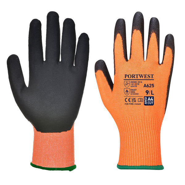 A625-Orange/Black.  Vis-Tex Cut Resistant Glove - PU.  Live Chat for Bulk Discounts