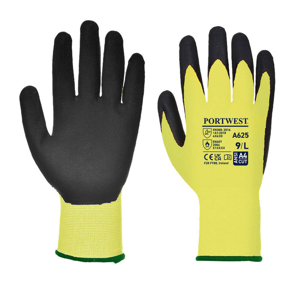 A625-Yellow/Black.  Vis-Tex Cut Resistant Glove - PU.  Live Chat for Bulk Discounts