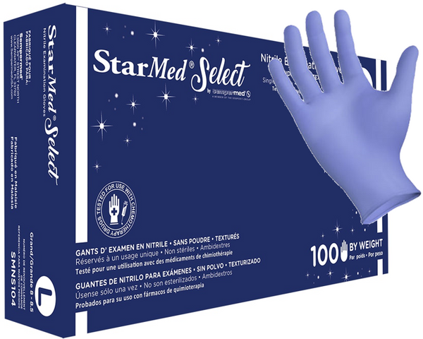 StarMed Select [SMNS] Violet Blue Nitrile 3 Mil Exam Latex Free Disposable Gloves (Case of 1000). Free Shipping. Live Chat for Bulk Discounts.