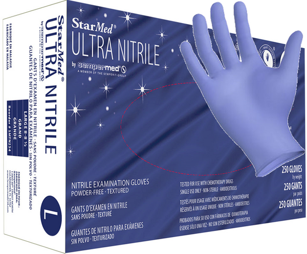 StarMed Ultra [SMTN] Blue Nitrile 3 Mil Examination Latex Free Disposable Gloves (Case Of 2500). Free Shipping. Live Chart For Bulk Discounts.