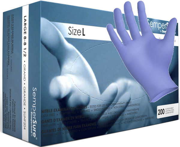 SemperSure [SUNF] Blue Nitrile 3 Mil Examination Latex Free Disposable Gloves (Case of 2000). Free Shipping. Live Chat for Bulk Discounts.