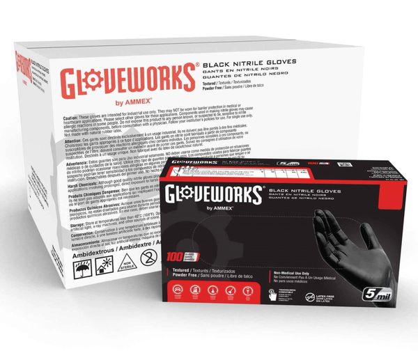 Gloveworks [GPNB] Black Nitrile 5 Mil Industrial Latex Free Disposable Gloves (50 Cases at $90 each). Free Shipping