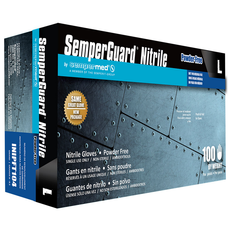 SemperGuard [INIPFT] Blue Nitrile 5 Mil Industrial Latex Free Disposable Gloves (Case of 1000). Free Shipping. Live Chat for Bulk Discounts.