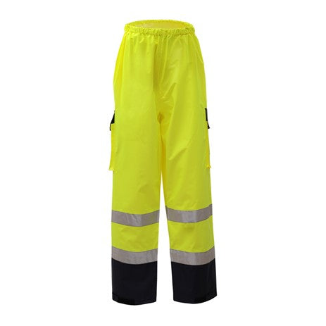 GSS Safety [6803] Hi Vis Class E Premium Waterproof Pants with Black Bottom - Lime. Live Chat for Bulk Discounts.