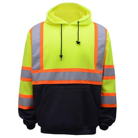 GSS Safety [7005] Class 3 Hi Vis Two Tone Hooded Sweatshirt with Black Bottom. Live Chat for Bulk Discounts.