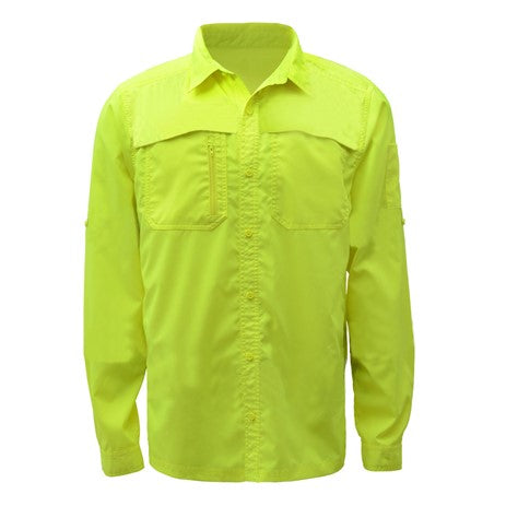 GSS Safety [7507] Non-ANSI New Designed Lightweight Rip Stop Bottom Down Shirt w/SPF 50+ Lime.  Live Chat for Bulk Discounts.