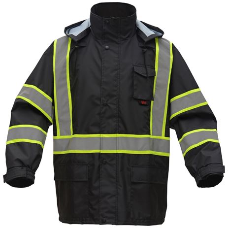 GSS Safety [6007] Black Hi Vis Rain Jacket with two tone Live Ch