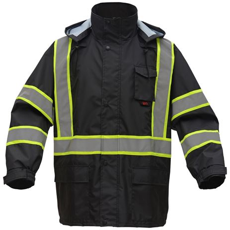 GSS Safety [6007] Black Hi Vis Rain Jacket with two tone trim.  Live Chat for Bulk Discounts.