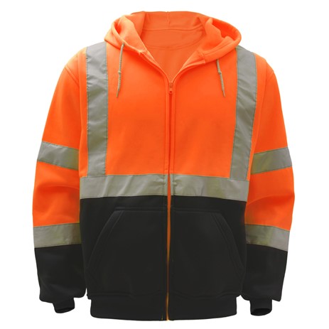 GSS Safety [7004] Class 3 Hi Vis Zipper Front Hooded Sweatshirt with Black Bottom - Orange. Live Chat for Bulk Discounts.