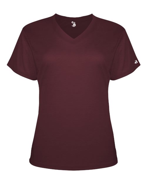 Badger Women’s Triblend Performance V-Neck Short Sleeve T-Shirt 4962 - Maroon