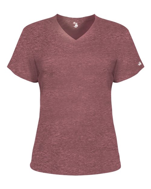Badger Women’s Triblend Performance V-Neck Short Sleeve T-Shirt 4962 - Maroon Heather