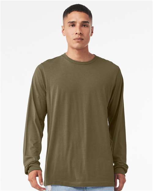 BELLA + CANVAS Heather CVC Long Sleeve Tee 3501CVC - Heather Olive