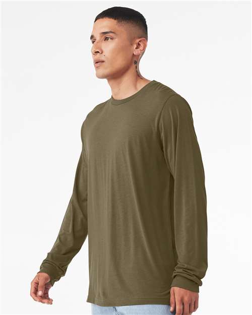 BELLA + CANVAS Heather CVC Long Sleeve Tee 3501CVC - Heather Olive