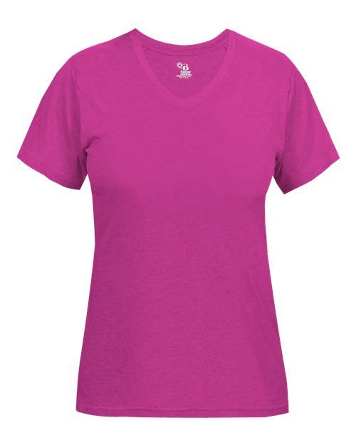 Badger Women’s Triblend Performance V-Neck Short Sleeve T-Shirt 4962 - Hot Pink Heather