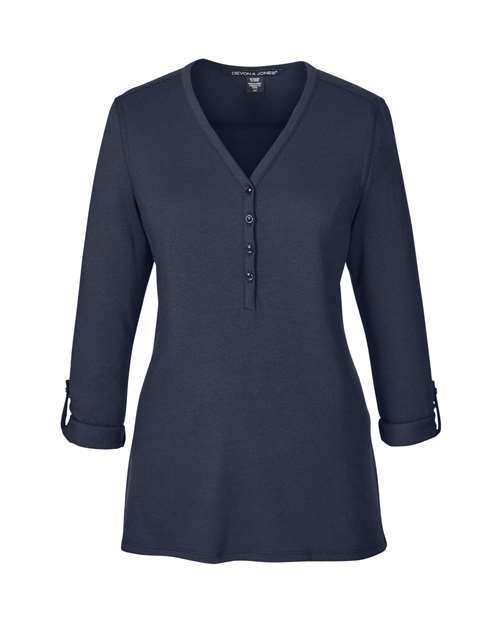 Devon & Jones Women's Perfect Fit™ Y-Placket Convertible Sleeve Knit Top DP186W