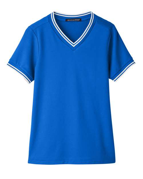 Devon & Jones Women's CrownLux Performance® Plaited Tipped V-Neck Shirt DG20CW