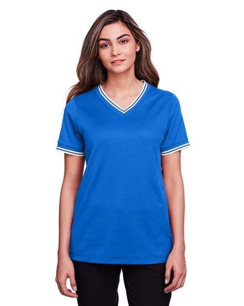 Devon & Jones Women's CrownLux Performance® Plaited Tipped V-Neck Shirt DG20CW