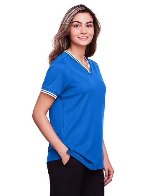 Devon & Jones Women's CrownLux Performance® Plaited Tipped V-Neck Shirt DG20CW