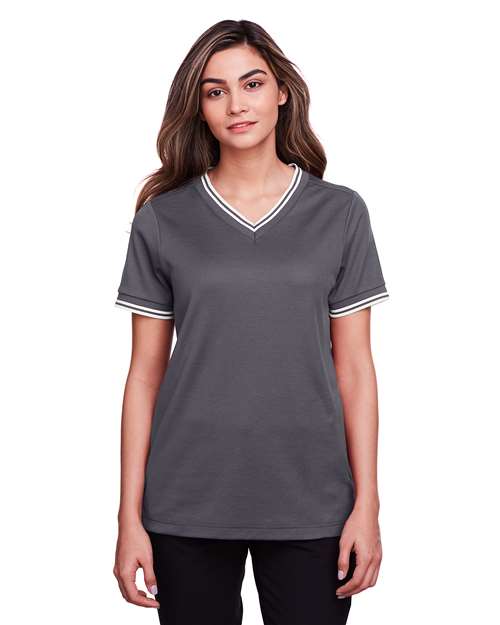 Devon & Jones Women's CrownLux Performance® Plaited Tipped V-Neck Shirt DG20CW
