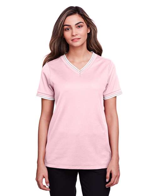Devon & Jones Women's CrownLux Performance® Plaited Tipped V-Neck Shirt DG20CW