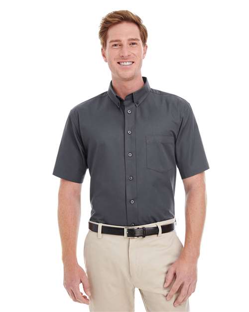 Harriton Foundation Short Sleeve Cotton Twill Dress Shirt with Teflon M582