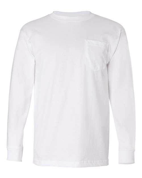 Bayside USA-Made Long Sleeve Pocket T-Shirt 8100 - White