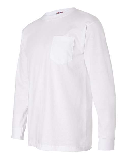 Bayside USA-Made Long Sleeve Pocket T-Shirt 8100 - White