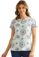 Healing Hands Ivy Print Top.  Item 2271 in HH PURPLE LABEL.  Live Chat for Bulk Discounts.