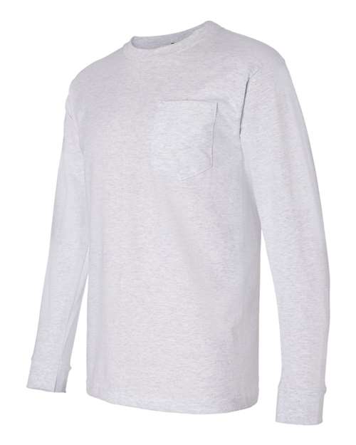 Bayside USA-Made Long Sleeve Pocket T-Shirt 8100 - Ash