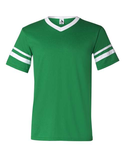 Augusta Sportswear V-Neck Jersey with Striped Sleeves 360 - Kelly/ White