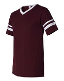 Augusta Sportswear V-Neck Jersey with Striped Sleeves 360 - Maroon/ White