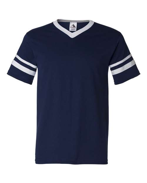 Augusta Sportswear V-Neck Jersey with Striped Sleeves 360 - Navy/ White