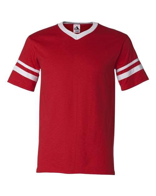 Augusta Sportswear V-Neck Jersey with Striped Sleeves 360 - Red/ White