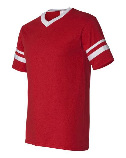 Augusta Sportswear V-Neck Jersey with Striped Sleeves 360 - Red/ White