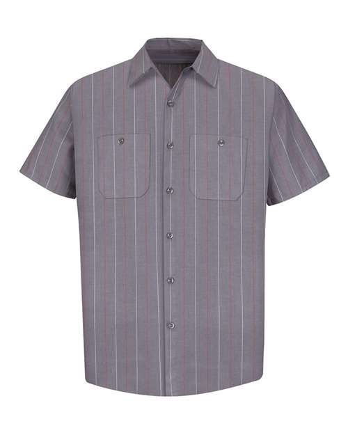 Red Kap Industrial Short Sleeve Work Shirt SP24 - Charcoal/ Red/ White Stripe