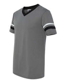 Augusta Sportswear V-Neck Jersey with Striped Sleeves 360 - Graphite/ Black/ White